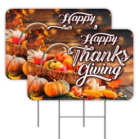 Vista Flags Happy Thanksgiving 2 Pack Double-Sided Yard Signs 16" x 24" with Metal Stakes (M
