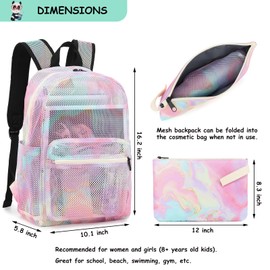 Fuyicat Marble Mesh Backpack for Women Girls, Semi-Transparent School Bag Bookbag See Through Beach Bags for Kids Adults (Pink)