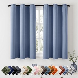 Short Denim Blue Blackout Kitchen Curtain W40 x L45 Inch 2 Panels