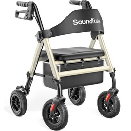 Soundfuse Rollator Walkers for Seniors with Seat, Foldable Lightweight Rolling Walker with 8" Big PU Wheels, Ergonomic Seat, Dual Height Adjustment