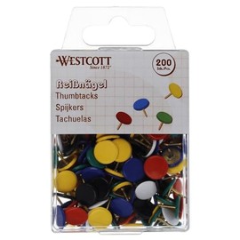 Westcott Pack of 200 drawing pins with plastic cover, head diameter 10 mm, E-10591 00