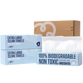 RPE Life XL Disposable Face Towels, 100% Biodegradable, Non-Toxic, Unscented Facial Towelettes for Face Washing, Ultra Soft Makeup Remover Dry Wipes, Thick Clean Towels for Sensitive Skin, 180 Count (3 Pack)