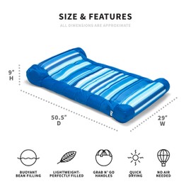 Big Joe Kona Hammock No Inflation Needed Pool Lounger with Headrest, Blurred Blue Double Sided Mesh, Quick Draining Fabric, 4 feet Big