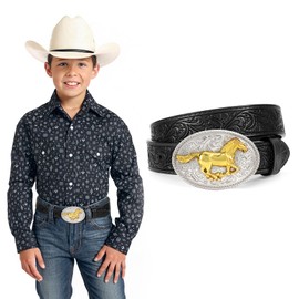 JKEEMI Kids Western Belt for Boys Girls, Embossed Genuine Leather Cowboy Cowgirl Belt for Jeans Pant Dresses Gift