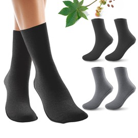 2 Pack Castor Oil Pack Wraps for Feet Organic Cotton Reusable Castor Oil Foot Ankles Wrap for Women Mid-Crew Socks Black & Grey(Oil Not Include)