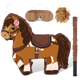 Harrycle Horse Piñata Cowgirl Piñata for Birthday Girl with Bat Stick Blindfold Mask for Horse Birthday Cowgirl Party Game Decor Supplies, 15 x 13.4 x 3.2 Inch