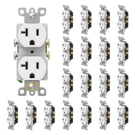 ThunderWay Duplex Electrical Receptacle Outlets, 20Amp 125V Heavy-Duty Wall Outlet,Non-Tamper-Resistant, Self-Grounding, 5-20R, 2-Pole, 3-Wire Grounding, UL Listed, White(20 Pack)