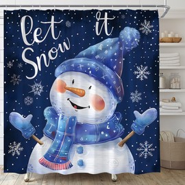 YSATNSFT Christmas Snowman Shower Curtain Cute Snowman Snowflake Let it Snow Winter Holiday Fabric Bathroom Decor Set with Hooks,(70" WX70 H)