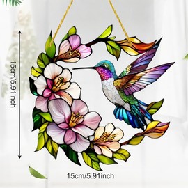 Sun Catchers for Windows,Garden Suncatcher Birds Ornaments,Sun Catcher Acrylic,Multicolor Glass Birds on Branches Stained,Suncatchers Flowers and Bird,Sun Catchers for Windows,Sun Catcher Kit
