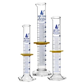 Premium Measuring Cylinder Set - 25ml, 50ml & 100ml - ASTM, Class A - Protective Collars, Hexagonal Base - Blue Graduations - Borosilicate 3.3 Glass - Eisco Labs