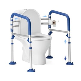 Loyoda Foldable Toilet Safety Rails for Seniors, Height & Width Adjustable | Safety Frame & Toilet Handles for Elderly & Disabled, Fits Most Toilets, 350lb Capacity, Blue