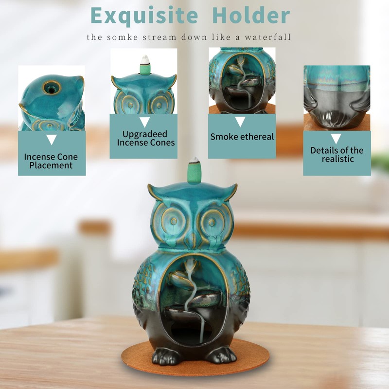 Backflow Incense Burner Cute Owl Ceramic Backflow Incense Cones Holder