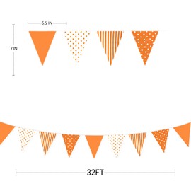 32Ft Orange Dot Stripe Fabric Bunting Banner Party Decorations Triangle Flag Pennant Garland for Wedding Birthday Baby Shower Picnic Thanksgiving Day Harvest Theme Fall Autumn Outdoor Garden Festivals