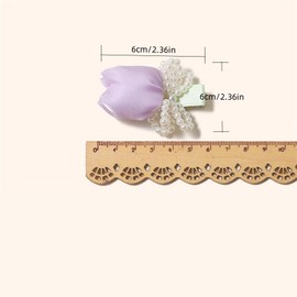 FWCXKK 2PCS Pearl Bow Hair Clips with Flower Petals Hair Accessories for Women Bows with Tulip Hair Clips for Female Hairpin Decorative Hair Side Clip