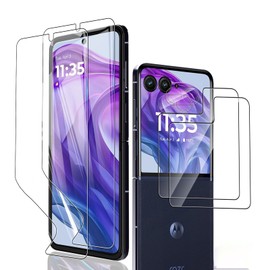 [2+2pack]Screen Protector for Motorola Razr 50 Ultra + 2 Pack Camera Lens Protector,Scratchproof,Bubble Free,HD Fingerprint Unlock Full Coverage Flexible TPU Screen Protector Film,Transparent