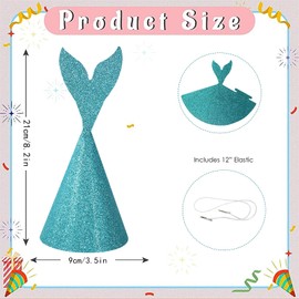 Sundecor Glitter Mermaid Party Hat, Bling Sarkle Birthday Party Headband Lovely Colorful Cone Birthday Paper Hats Decorations Photo Props Supplies Set for Kids Girls Boys Baby Shower Gifts, 20 Pcs