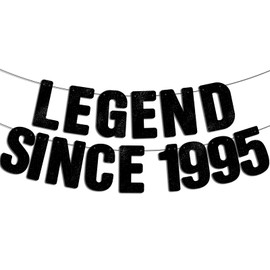 Pre-Strung Legend Since 1995 - Black Glitter Banner, 30th Birthday Party Decorations for Her & Him, Funny 30th Decor Bday Sign Gifts