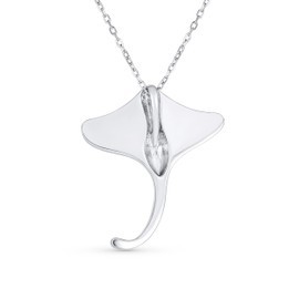 Große Nautische Ozean Blau Erstellt Opal Inlay Stachelrochen Anhänger Halskette Für Frauen .925 Sterling Silber