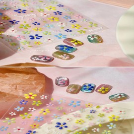 Daisy Nail Art Sticker 5D Embossed Floral Nail Decals Flower Nail Stickers 3D Self-Adhesive Colorful Daisy Nail Supplies Summer Nails Decoration Accessories for Women Girls DIY Manicure 1 Sheet