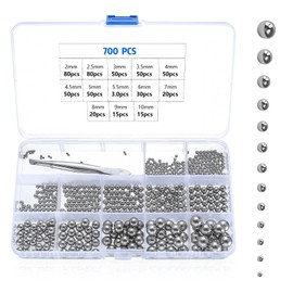 700 Pieces Steel Balls, 13 Sizes M2-M10 Stainless Steel Balls Precision Metal Balls Ball Bearing Balls for Bicycle Wheels Conveyor Skates Wheel Hardware Tools Replacement Parts