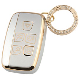 QIULIFAN Key Cover for Land Rover Range Rover Discovery Sport Defender Evoque Velar Jaguar XF XE XJ XJL F-pace F-type 5 Button TPU Key Case with Keyring, Silver