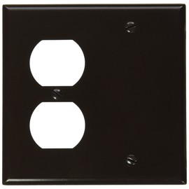 Leviton 85008 2-Gang 1-Duplex 1-Blank Device Combination Wallplate, Standard Size, Thermoset, Box Mount, Brown