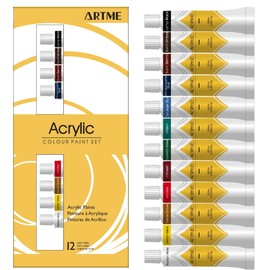 Artme Acrylic Paint Set, 12 x 12ml Tubes, Non-Toxic Rich Colours for Canvas, Crafts, Students & Artists