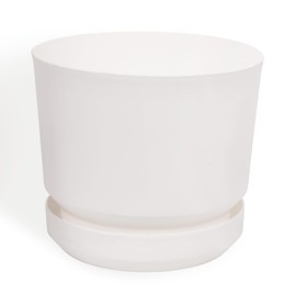 Elly Décor 10 inch Plastic Cylinder Planter Pot with Self-Watering Saucer and Drainage Hole,Lightweight & Extremely Durable, 10"x 10", White