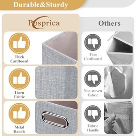 Posprica 15x12x12 Storage Cube Bins, Linen Decorative Closet Storage Organizer for IKEA Kallax, 4 Pack Fabric Foldable Large Storage Baskets for Closet, Shelves, Clothes, Toy(Grey)