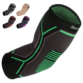Kunto Fitness Elbow Brace Compression Support Sleeve (Shipped From USA) for Tendonitis, Tennis Elbow, Golf Elbow Treatment - Reduce Joint Pain During Any Activity! (Green, X-Small)