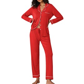 Ekouaer Winter Pajama Set Women's Soft Sleepwear 2 PC Pajamas (Red,L)