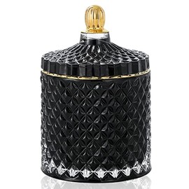 EVEREST GLOBAL Glass Jewelry Jar Diamond Facets Candy Storage Bowl with Lid Sugar Cans Kitchen Bath