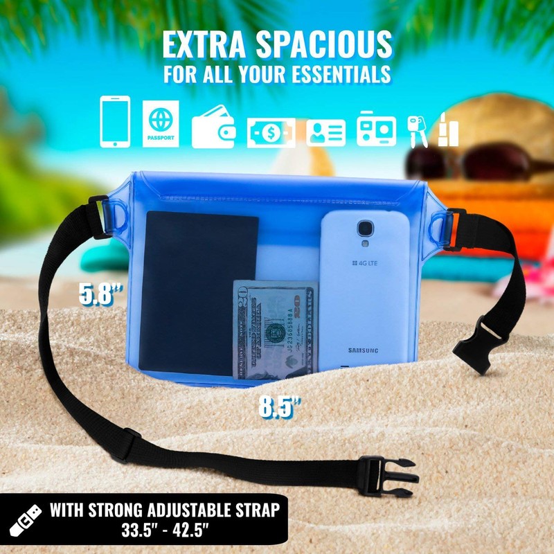 AiRunTech Waterproof Pouch with Waist Strap (2 Pack) | Beach