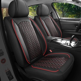 MIROZO Front F150 Seat Covers Red,2PC Truck Seat Covers Leather Seat Cover Automotive Seat Cover Pickup Seat Cover Fits for 2015-2025 Ford F-150 F-250 F-350 Crew Cab (2PCS Front,Black and Red)