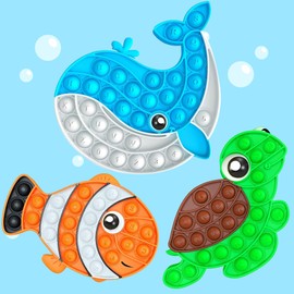 3 Packs Fidget Toys for Kids,Push Bubble Bulk Sea Animals Sensory Toy Sets Fish Turtle Whale Stress Relief Figettes Classroom Prizes,Travel Stuffers Birthday Gifts for Toddler Teen Boys Girls Adults