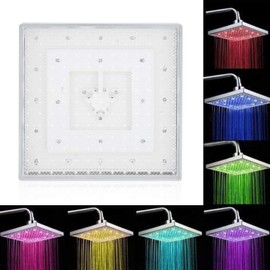 8 Inch LED Shower Head, Changing Romantic Colorful Light, Low Flow Water Saving, Square Chrome Face Rainfall, for Home Hotel Villa, Water Power Shower Head, Fixed Shower Head