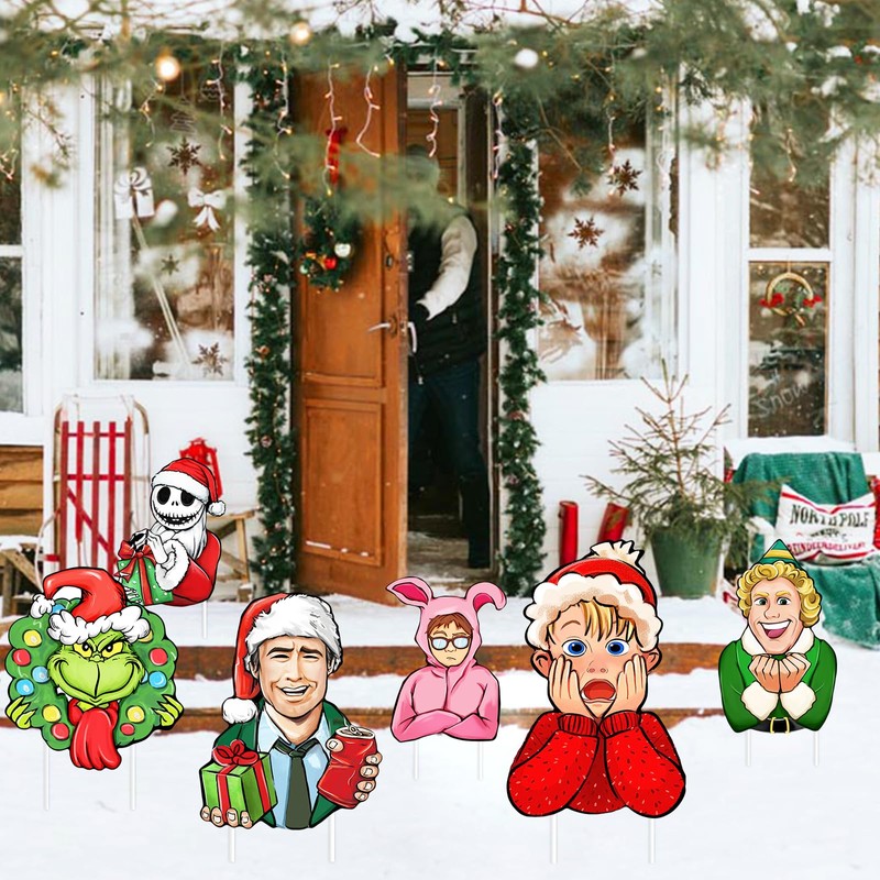 FBCOO 6 Pcs Christmas Classic Movie Yard Sign with Stakes,