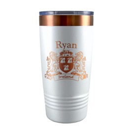 Ryan Irish Coat of Arms White Rose Travel Mug