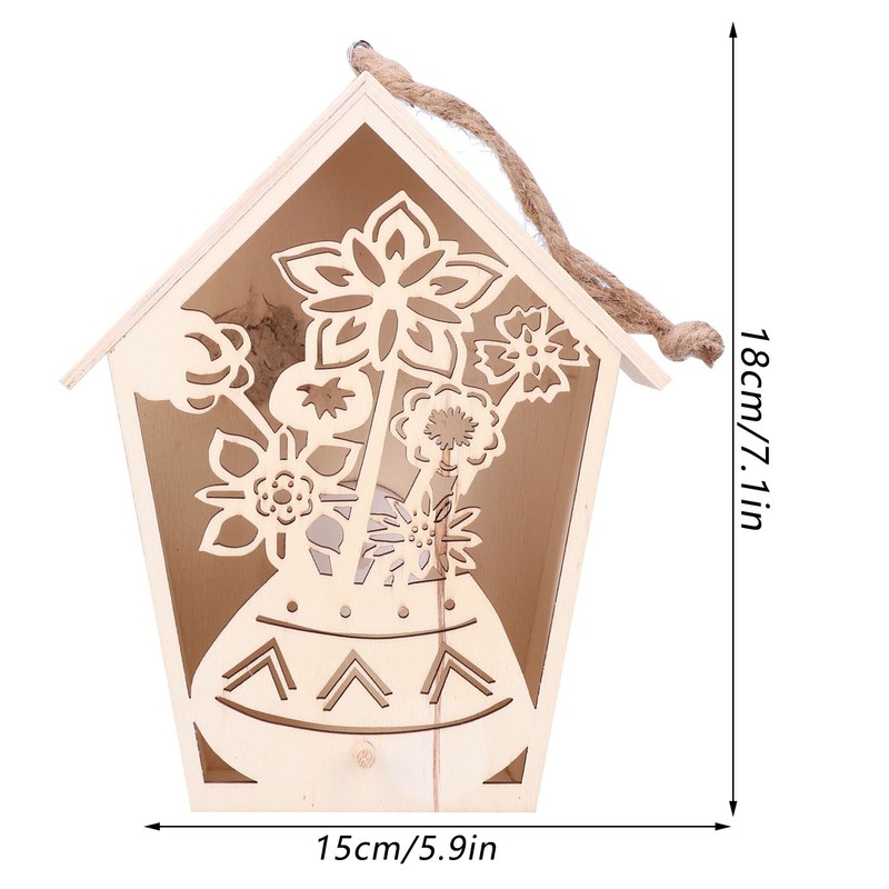2Pcs Bird House with Warm Light Hollow Flowers Patterns Bird