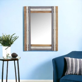 Homeroots 32" Gray Natural and White Wood Framed Accent Mirror