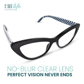 Black Polka Dot Cat Eye Reading Glasses for Women with Sturdy Made - Spring Hinges Frame Cateye Women's Readers - Trendy for all Face Shapes Fashion Readers for Women - Cheaters Reading Glasses 2.25