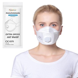 TubeRoo FFP2 Mask with Valve, Fish Shape, Pack of 5 Masks, Large Head, Dust Mask, Fine Dust Mask, Dust Mask, Respirator Mask with Exhalation Valve, Headband / Ear Loops