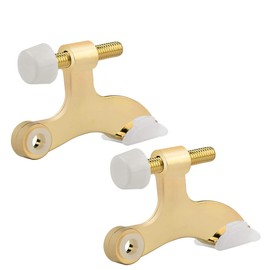 HOMOTEK 2 Pack Hinge Pin Bright Brass Door Stopper, Gold Door Stops, Adjustable Deluxe Heavy Duty Door Stopper 2-1/2"x1-3/4”,with White Rubber Bumper Tips