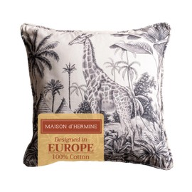 Maison d' Hermine Decorative Pillow Cover 100% Cotton, Toile Washable Cushion Cover with Invisible Zipper for Bed, Home Décor, Office, Savana Jouy - Black (Giraffe) - Spring/Summer (18"x18")
