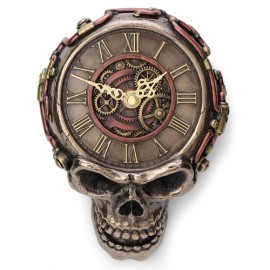 Veronese Design 8.1 Inch Steampunk Flat Skull Mechanical Gage Hanging Wall Clock