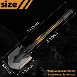 HSWGHWX 28" Tactical Folding Shovel Military Multi-Tool - Entrenching Tool with Pick/Axe/Saw, Carry Case - Portable for Car, Camping,Snow, Hiking, Survival Gear