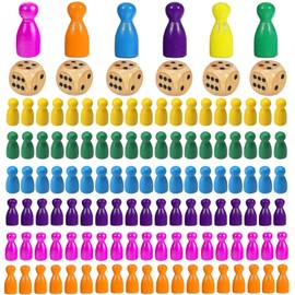 chiquieray Game Figures for Board Games, 120 Pieces Toy Figures and 6 Wooden Cubes, Colourful Wooden Toy Figures for Board Games, Colourful Toy Figures (Red, Yellow, Blue, Green, Purple, Orange)