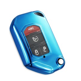 Kimity for Jeep Key Fob Cover, Stylish Soft TPU Key Case for Jeep Wrangler Rubicon Gladiator JL JLU JT Sahara JLU Flip (4 buttons) Fob Shell Series Keyless Entry Smart Car (Blue, C)