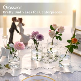Glasseam Glass Bud Vases for Centerpieces: Clear Small Flower Vase Decor Bulk Set of 24 Simple Modern Decorative Vases for Flowers Mini Candle Vase Wedding Centerpiece for Dining Table Decorations