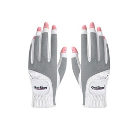 Scott Edward 1 Pair Open-Finger Women's Golf Gloves 2 Pack Left Right Hand Lady Fingerless Golf Gloves PU and Microfiber Breathable Mesh Fabric Cool and Comfortable (Grey,21)